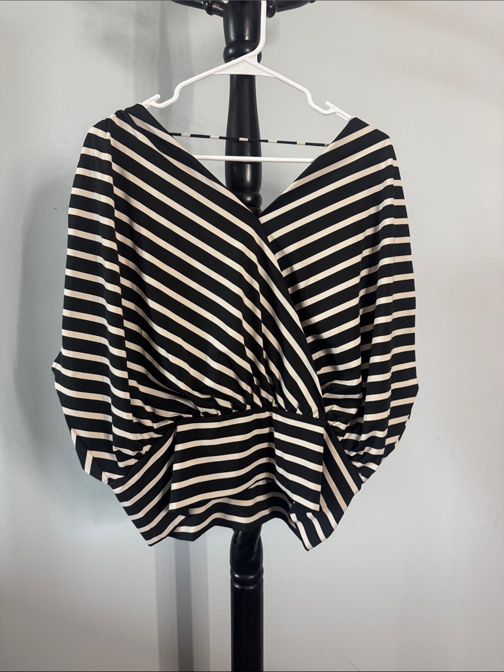 Striped Black and White Wrap Top - Women
